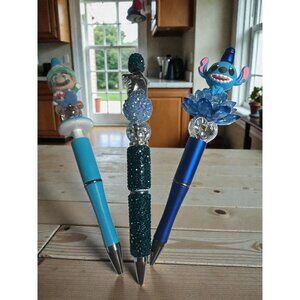 Luigi, Stitch and Bling Handmade Decorative Bead Pens – Glitter Topper Set – Col